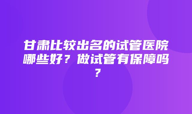 甘肃比较出名的试管医院哪些好？做试管有保障吗？