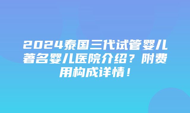 2024泰国三代试管婴儿著名婴儿医院介绍？附费用构成详情！