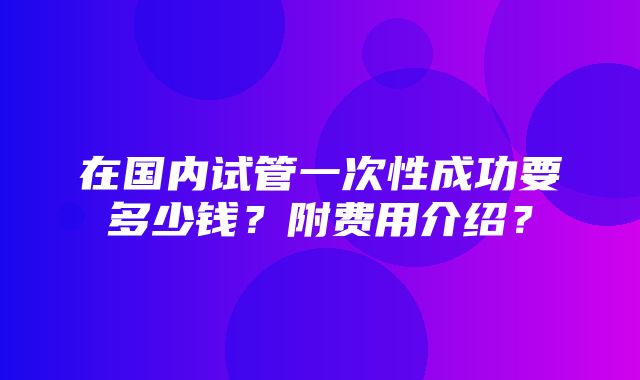 在国内试管一次性成功要多少钱？附费用介绍？