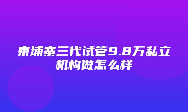 柬埔寨三代试管9.8万私立机构做怎么样