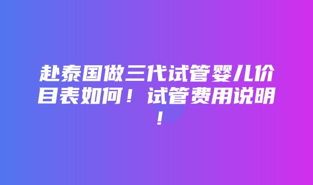 赴泰国做三代试管婴儿价目表如何！试管费用说明！