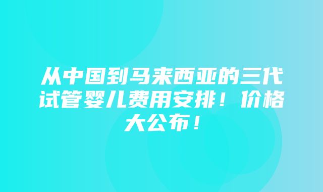 从中国到马来西亚的三代试管婴儿费用安排！价格大公布！