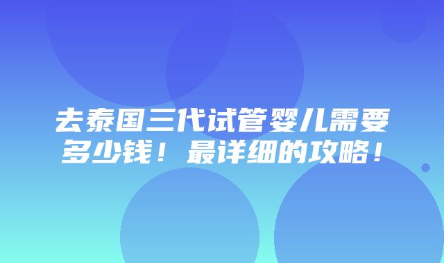 去泰国三代试管婴儿需要多少钱！最详细的攻略！