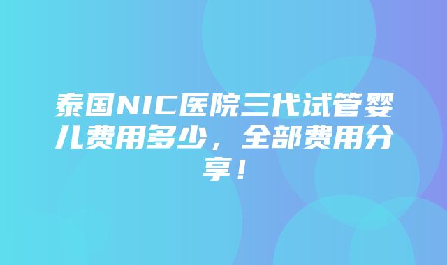 泰国NIC医院三代试管婴儿费用多少，全部费用分享！