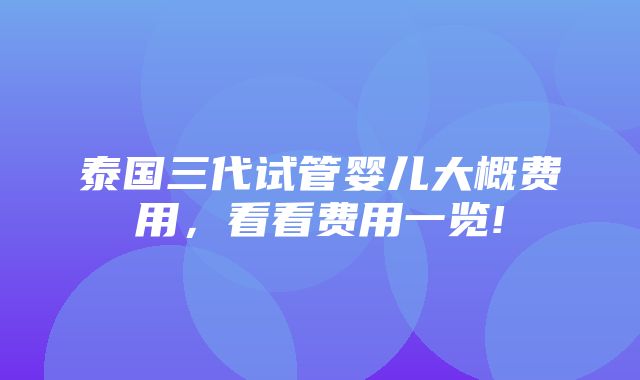 泰国三代试管婴儿大概费用，看看费用一览!