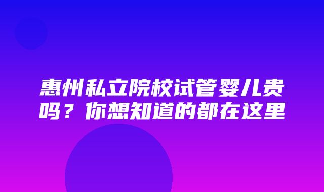 惠州私立院校试管婴儿贵吗？你想知道的都在这里