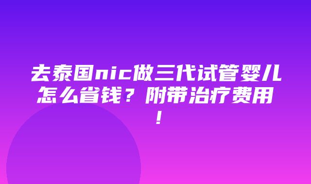 去泰国nic做三代试管婴儿怎么省钱？附带治疗费用！