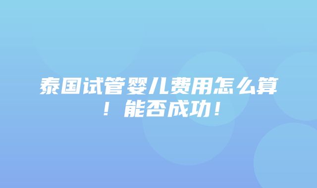 泰国试管婴儿费用怎么算！能否成功！