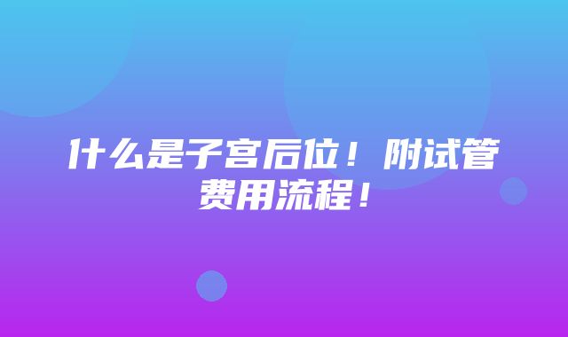 什么是子宫后位！附试管费用流程！