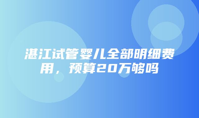 湛江试管婴儿全部明细费用，预算20万够吗