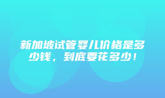 新加坡试管婴儿价格是多少钱，到底要花多少！