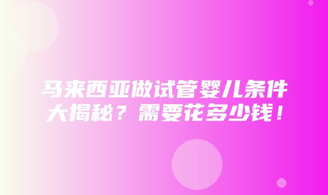 马来西亚做试管婴儿条件大揭秘？需要花多少钱！