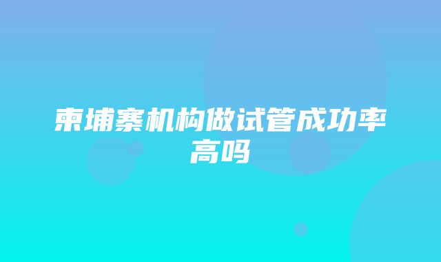 柬埔寨机构做试管成功率高吗