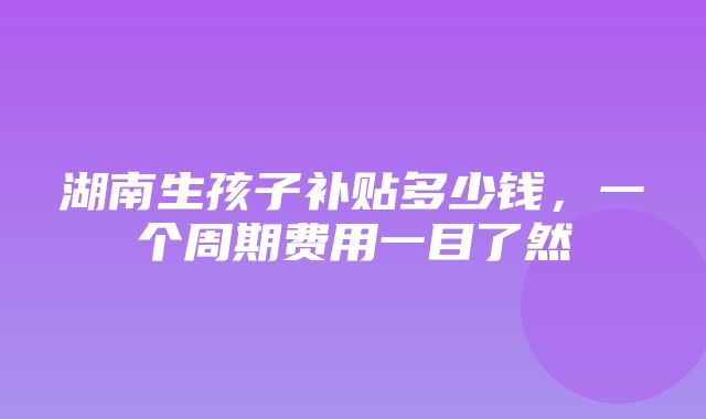 湖南生孩子补贴多少钱，一个周期费用一目了然