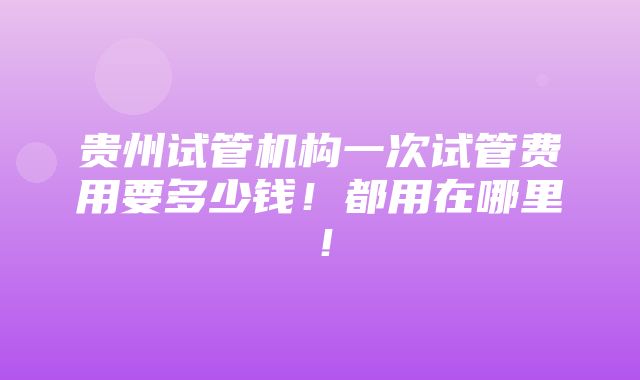 贵州试管机构一次试管费用要多少钱！都用在哪里！