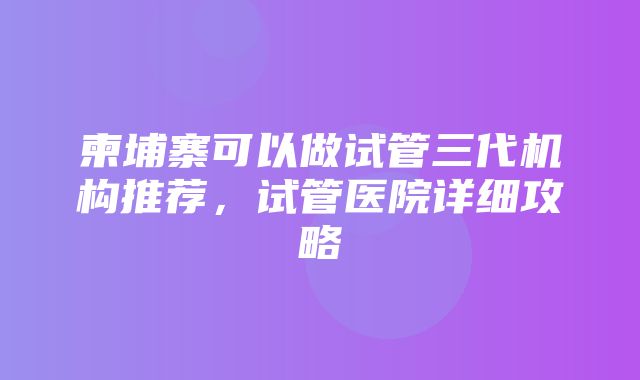 柬埔寨可以做试管三代机构推荐，试管医院详细攻略