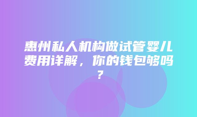 惠州私人机构做试管婴儿费用详解，你的钱包够吗？