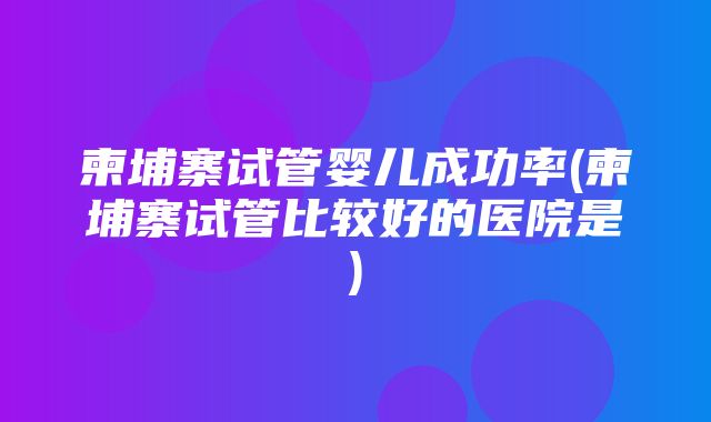 柬埔寨试管婴儿成功率(柬埔寨试管比较好的医院是)