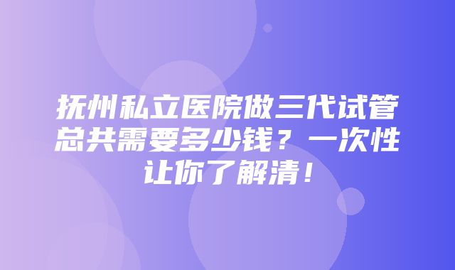 抚州私立医院做三代试管总共需要多少钱？一次性让你了解清！