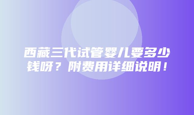 西藏三代试管婴儿要多少钱呀？附费用详细说明！