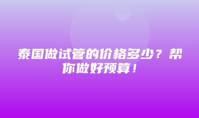 泰国做试管的价格多少？帮你做好预算！