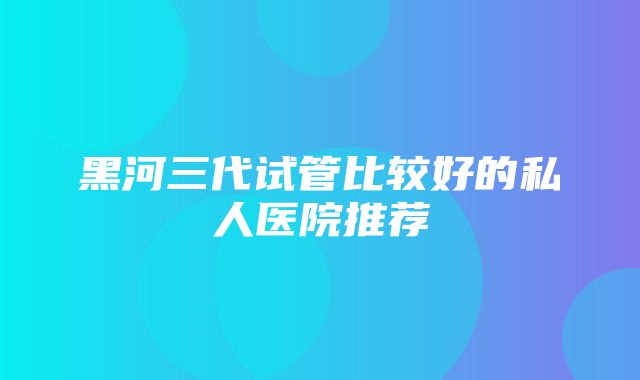 黑河三代试管比较好的私人医院推荐