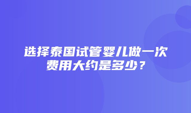 选择泰国试管婴儿做一次费用大约是多少？