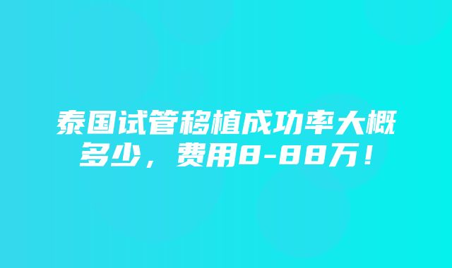 泰国试管移植成功率大概多少，费用8-88万！