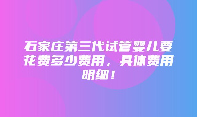 石家庄第三代试管婴儿要花费多少费用，具体费用明细！