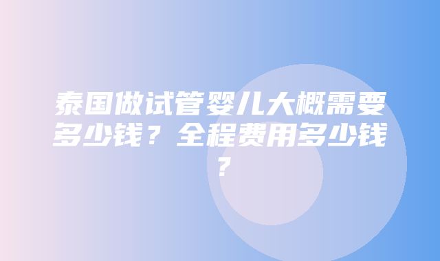 泰国做试管婴儿大概需要多少钱？全程费用多少钱？