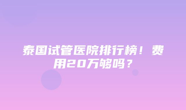 泰国试管医院排行榜！费用20万够吗？