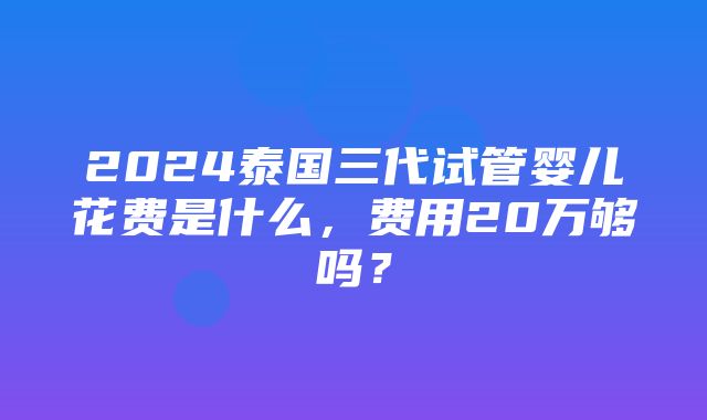 2024泰国三代试管婴儿花费是什么，费用20万够吗？