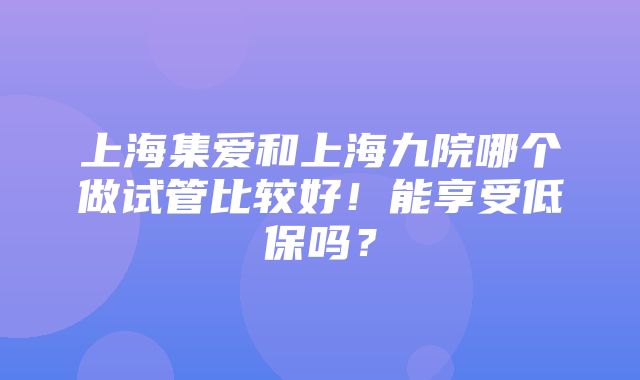 上海集爱和上海九院哪个做试管比较好！能享受低保吗？