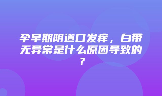 孕早期阴道口发痒，白带无异常是什么原因导致的？