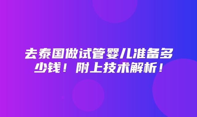 去泰国做试管婴儿准备多少钱！附上技术解析！