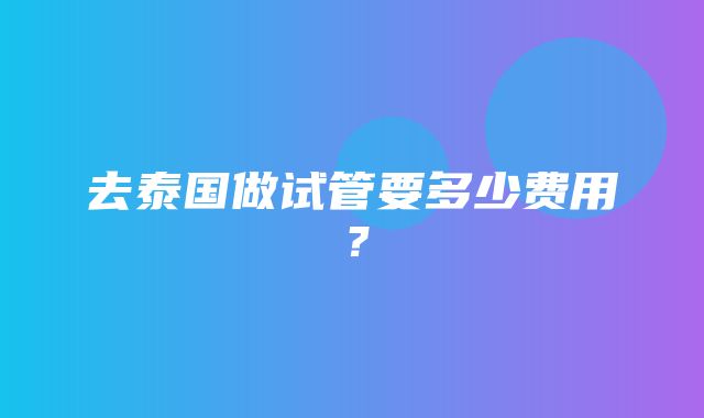 去泰国做试管要多少费用？