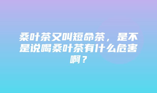 桑叶茶又叫短命茶，是不是说喝桑叶茶有什么危害啊？