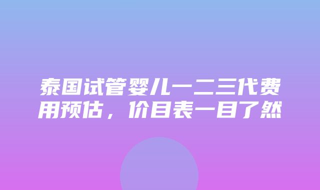 泰国试管婴儿一二三代费用预估，价目表一目了然