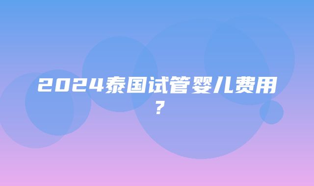 2024泰国试管婴儿费用？