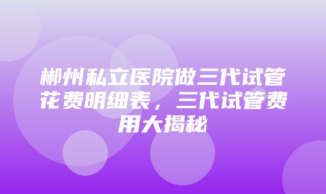 郴州私立医院做三代试管花费明细表，三代试管费用大揭秘