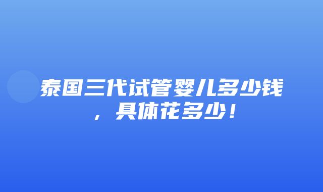 泰国三代试管婴儿多少钱，具体花多少！