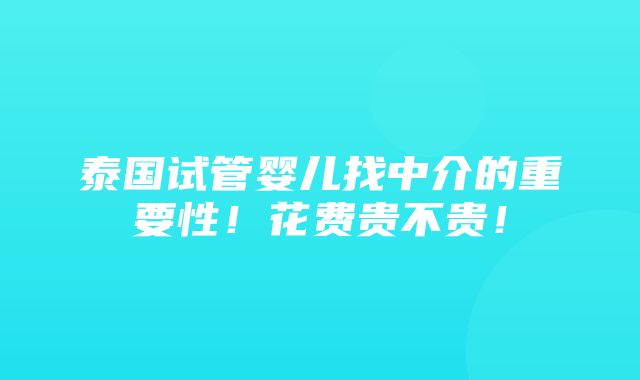 泰国试管婴儿找中介的重要性！花费贵不贵！