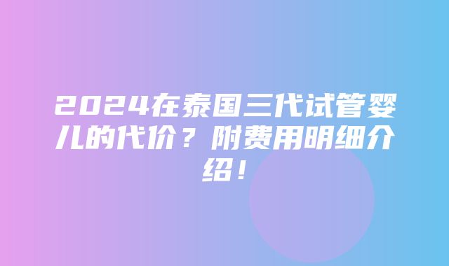 2024在泰国三代试管婴儿的代价？附费用明细介绍！