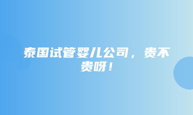 泰国试管婴儿公司，贵不贵呀！