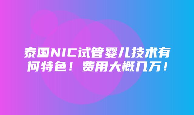 泰国NIC试管婴儿技术有何特色！费用大概几万！