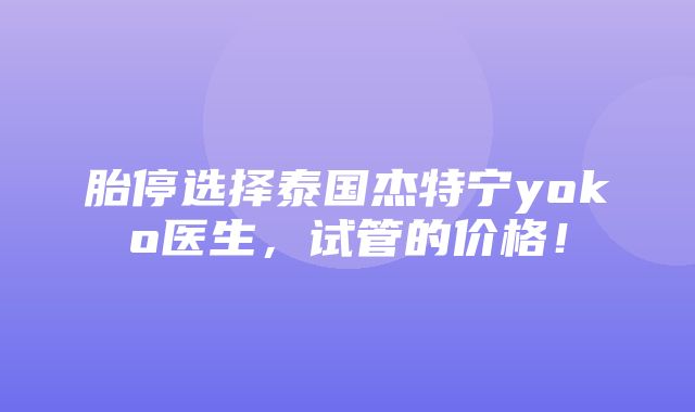 胎停选择泰国杰特宁yoko医生，试管的价格！