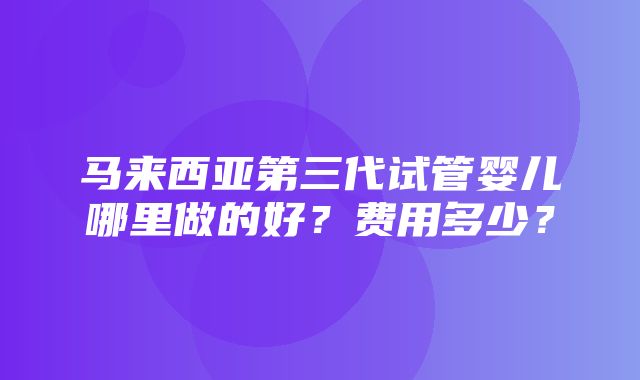 马来西亚第三代试管婴儿哪里做的好？费用多少？