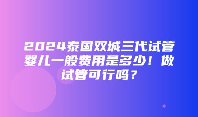 2024泰国双城三代试管婴儿一般费用是多少！做试管可行吗？