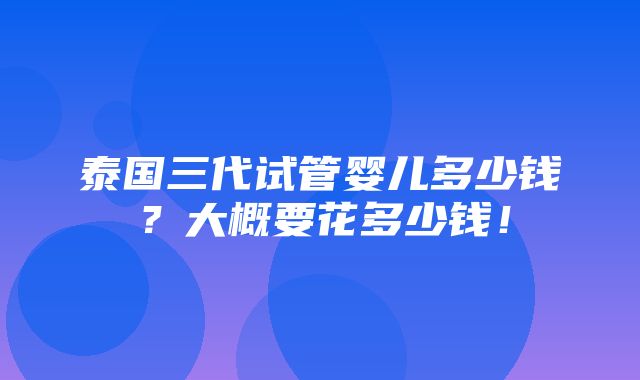 泰国三代试管婴儿多少钱？大概要花多少钱！