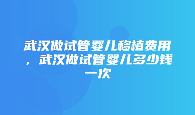 武汉做试管婴儿移植费用，武汉做试管婴儿多少钱一次